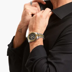 Clearance Automatikuhr mit 41 mm und schwarzem Zifferblatt im Bicolour-Look Herren Uhren|Uhren